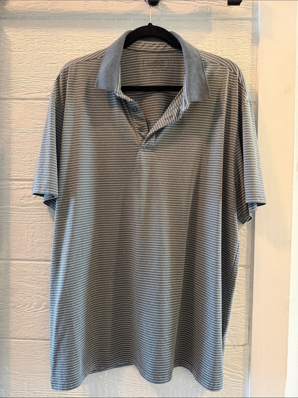 Propel Men's Short Sleeve Polo Shirt - Gray & white Striped XL